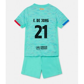 Lacne Dětský Futbalové dres Barcelona Frenkie de Jong #21 2023-24 Krátky Rukáv - Tretina (+ trenírky)